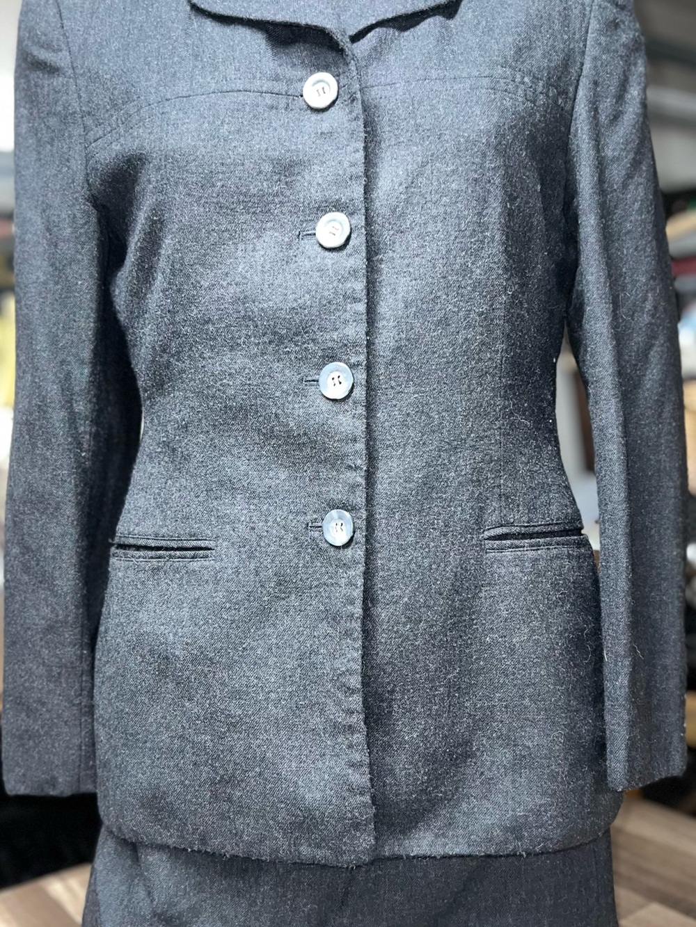 Jones New York Women’s Dark Gray Pea Coat with Skirt